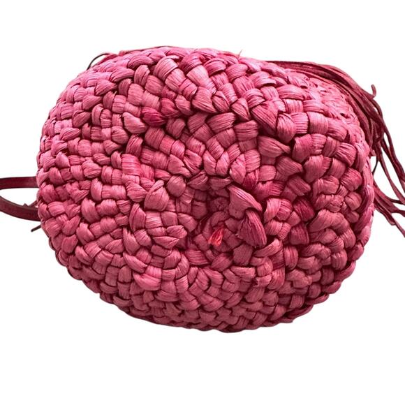 Boho Red Woven Bucket Bag Fringe Western Concho Beaded Shoulder Purse 10x7 - Picture 8 of 12